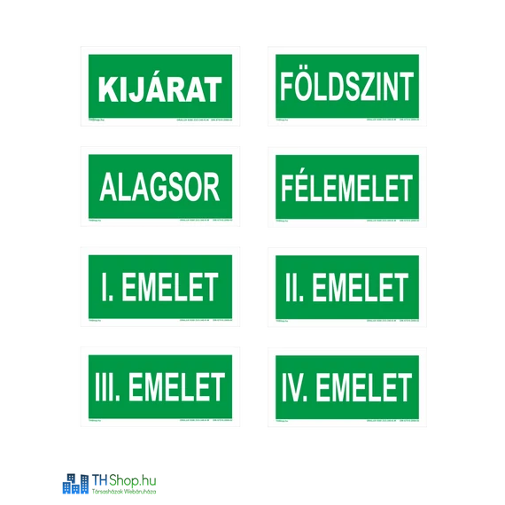 Biztonsági utánvilágító jelzések - Tábla csomag 4 emeletes épület csomag - (8 db)